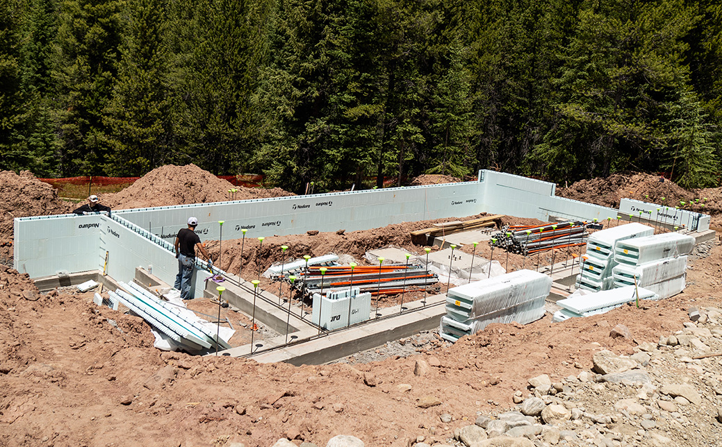 ICF foundation being stacked.